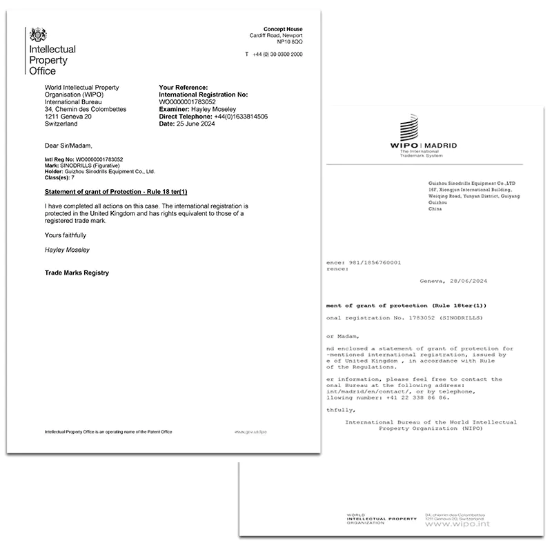 SINODRILLS Trademark Successfully Registered in the UK