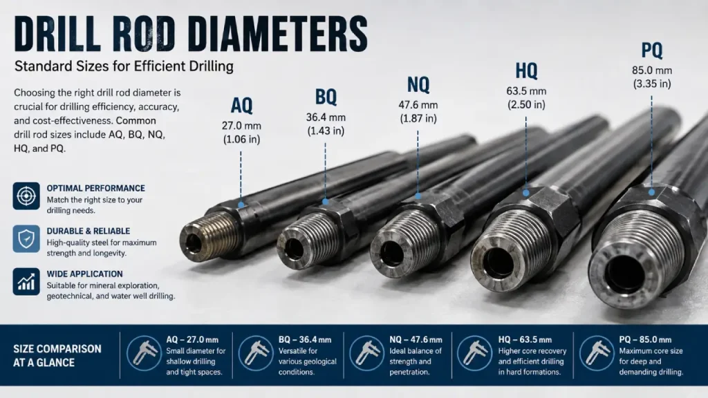 common drill rod diameters