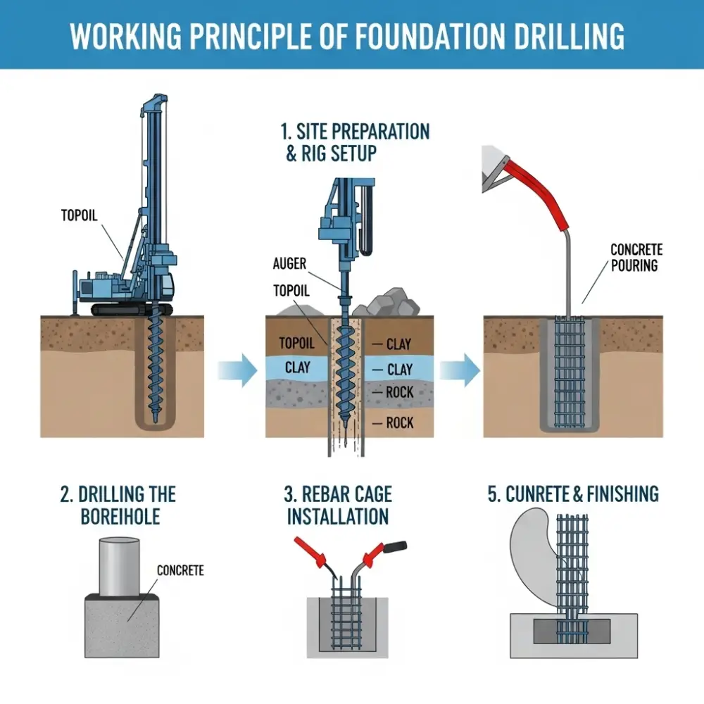 foundation drilling working principle