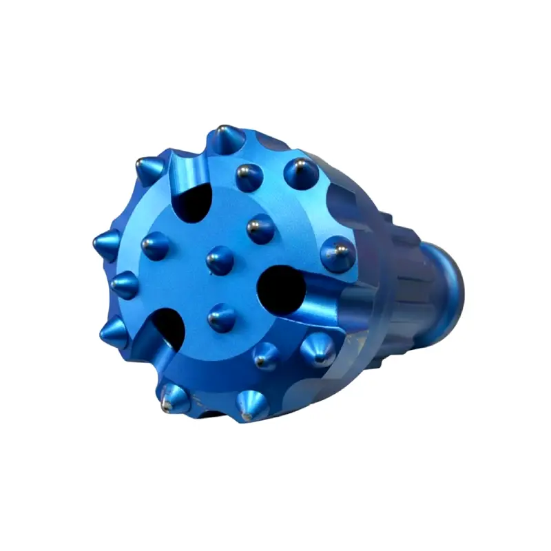 ballistic button drill bits with blow holes