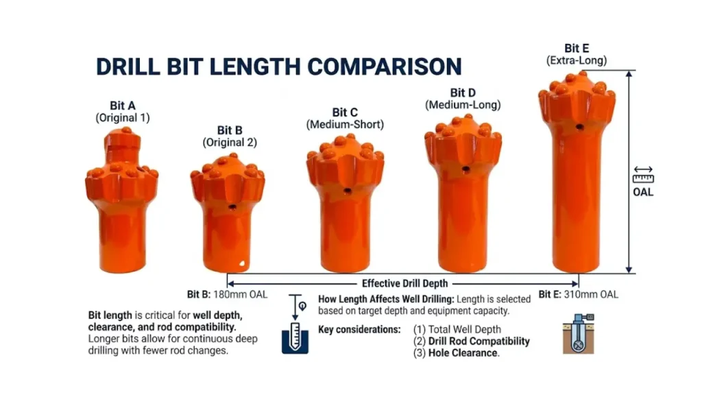 rock drill bit length chart