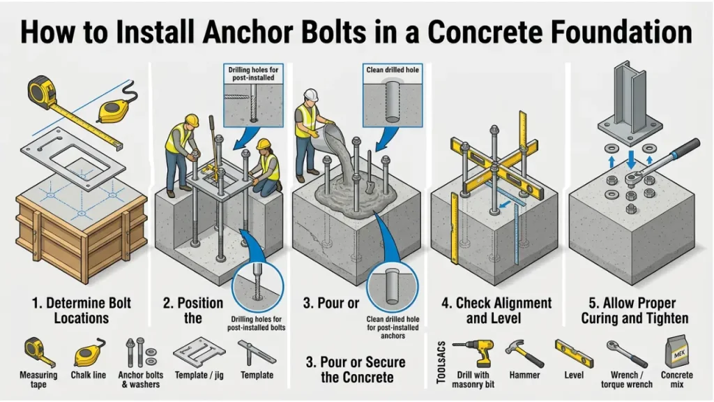 how to install anchor bolts in a concrete foundation