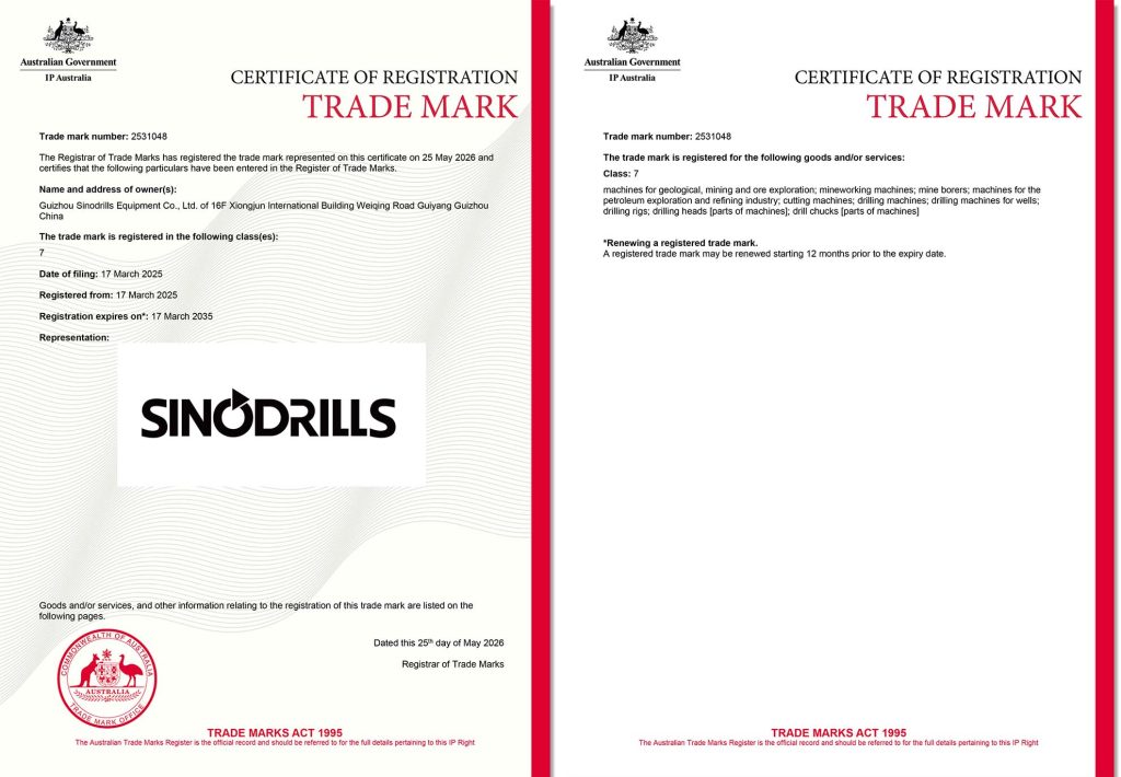 Sinodrills Australian trade mark