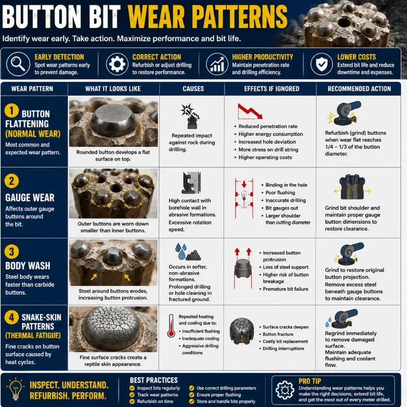 button bit wear patterns